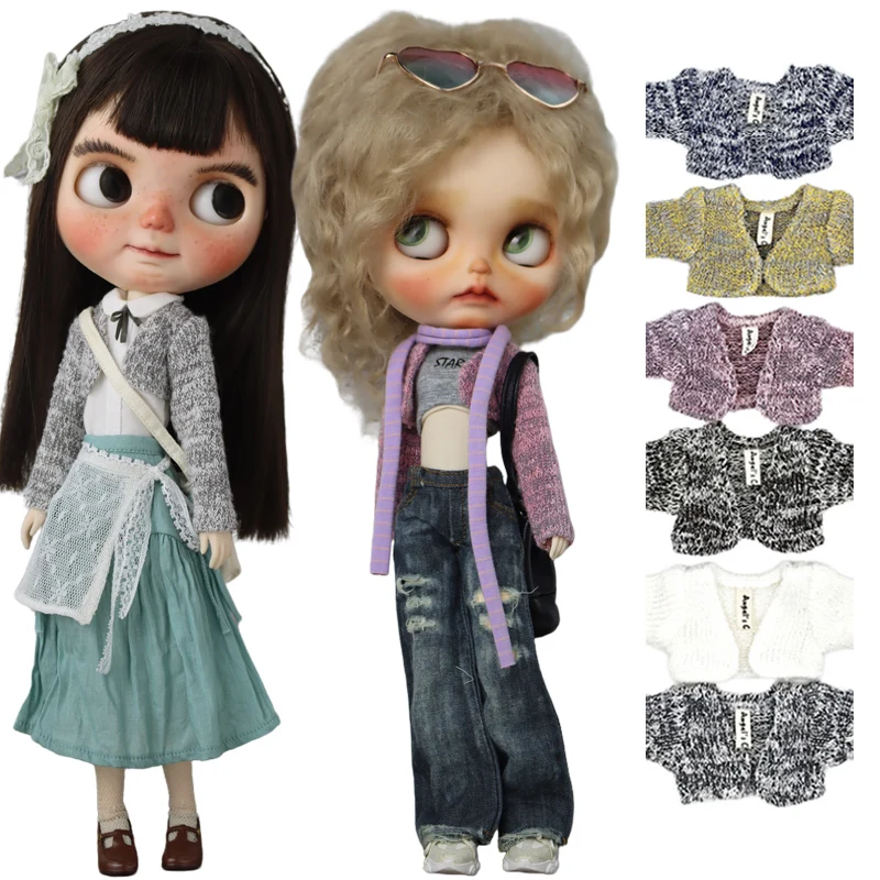 Blythe Clothes Knit Coat Denim Pants for Ob24 Ob22 Azone Doll Dress Collar Shirt