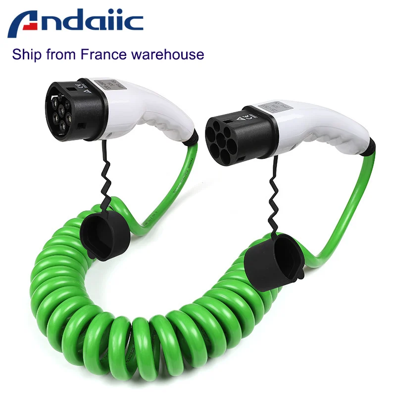 Spiral-EV-Ladekabel Typ 2, Typ 2, Spiralkabel, Modus 3, tragbar, 22 kW, 11 kW, EVSE, 3,5 Meter, verfügbare Länge