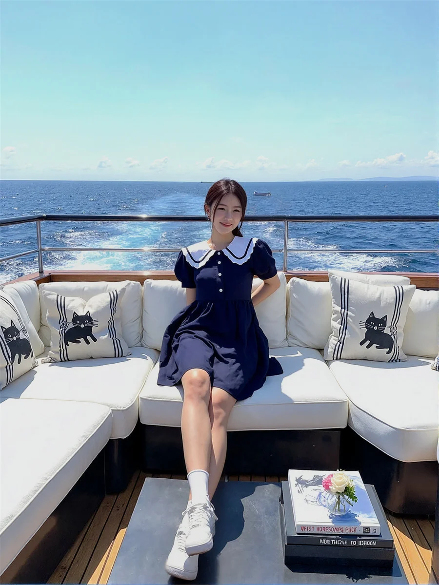 Women'S Blue Dresses Woman Casual Basics Daily Boho Bohemian Preppy Style Korean European Japanese Chinese Ethnic Exotic High