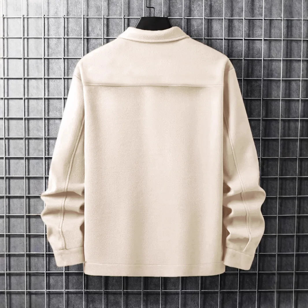 Casual Business Men's Jacket American Style Single Button Flip Collar Outerwear Slim Fit Polyester Nylon Composite Fiber