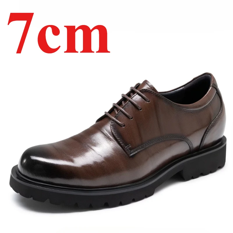 Men's Dress Shoes 7cm Height-increasing Derby Shoes Premium Lightweight Business Commute Genuine Leather Wedding Elevator Shoes