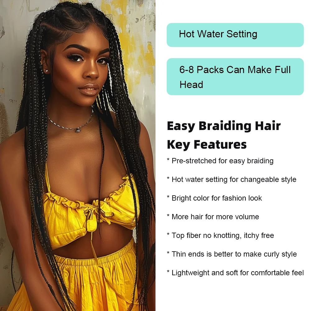 Braiding Hair Pre-stretched Synthetic Jumbo Braiding Hair Hot Water Setting Extensions Kanekalon Hair for Afro Crochet Braids