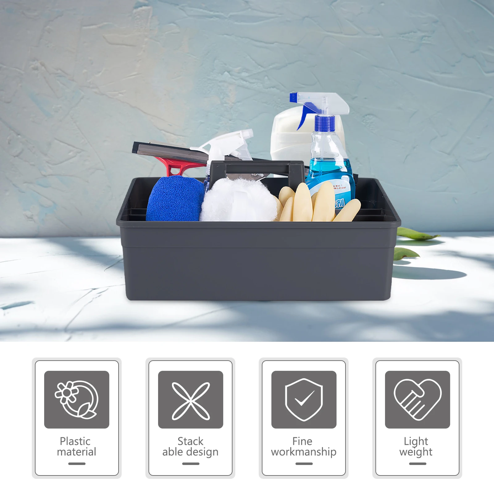 

Plastic Cleaning Tool Storage Box Portable Handle Organizer for Home Commercial Use Stackable Design Efficient Tasks