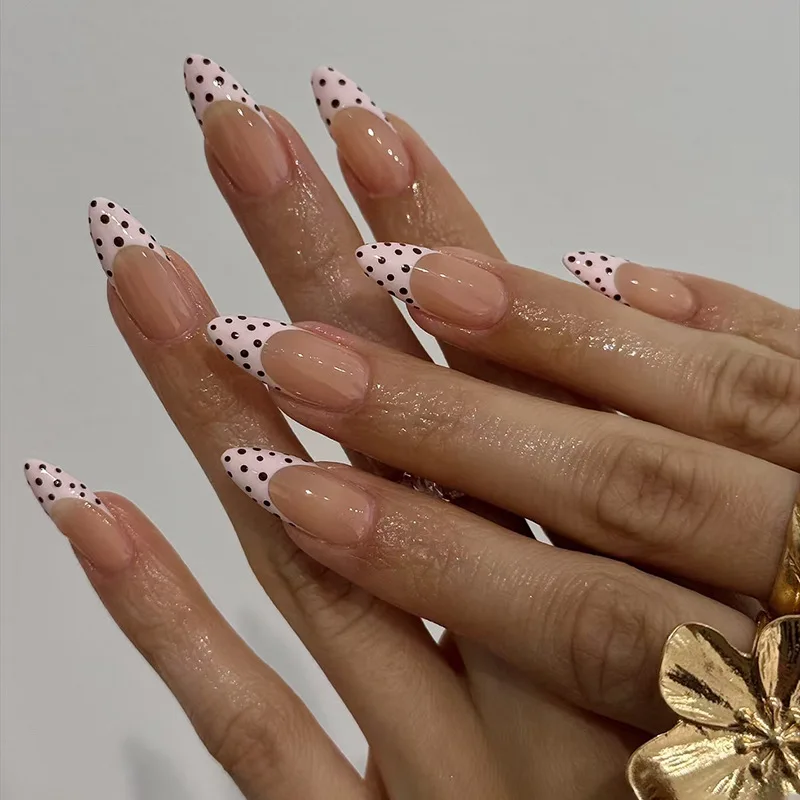 24 Stück lange Stiletto-Kunstnägel, würzige Mädchen-Charm-Maniküre, rosa, zum Aufdrücken der Nägel, vollständige Abdeckung, französische Kunstnägel, Kunst für Frauen