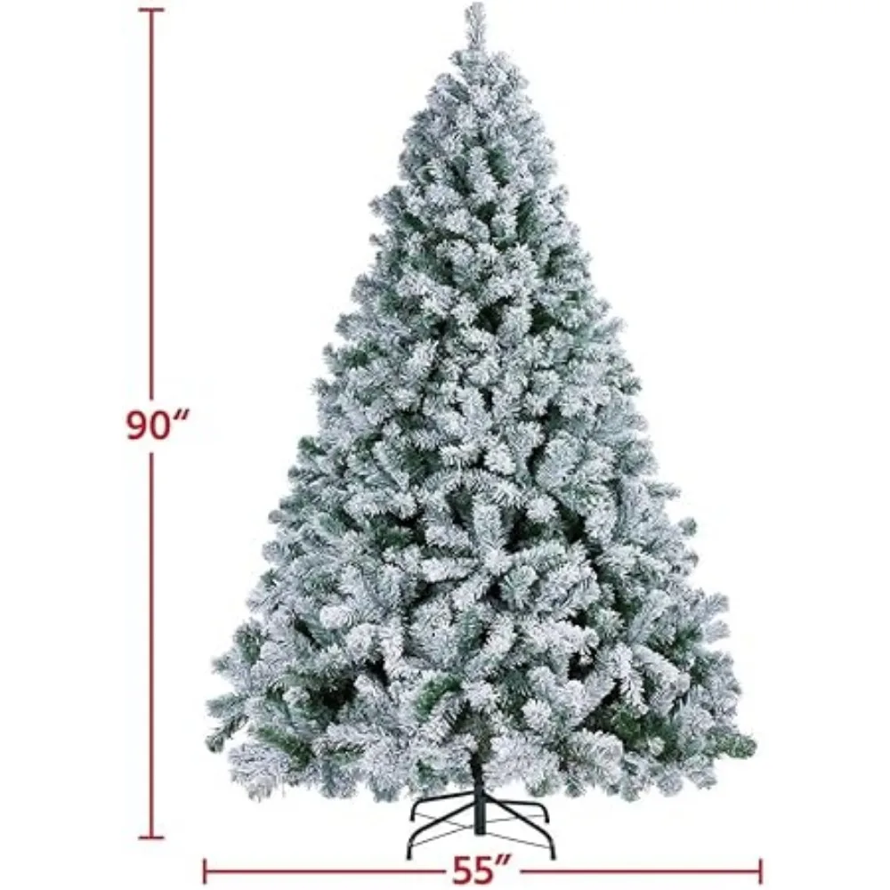 Árbol de Navidad artificial preiluminado de 7,5 pies con luces blancas cálidas incandescentes, árbol de Navidad muy iluminado flocado con nieve con rama de 12884