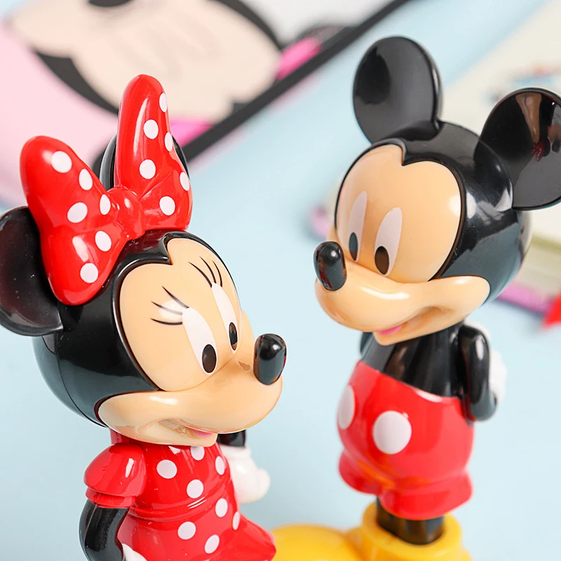 New Disney Mickey Mouse Pen Minnie 3D Anime Figures Ballpoint Pens Can Stand Student Stationery School Funny Prize Children Gift