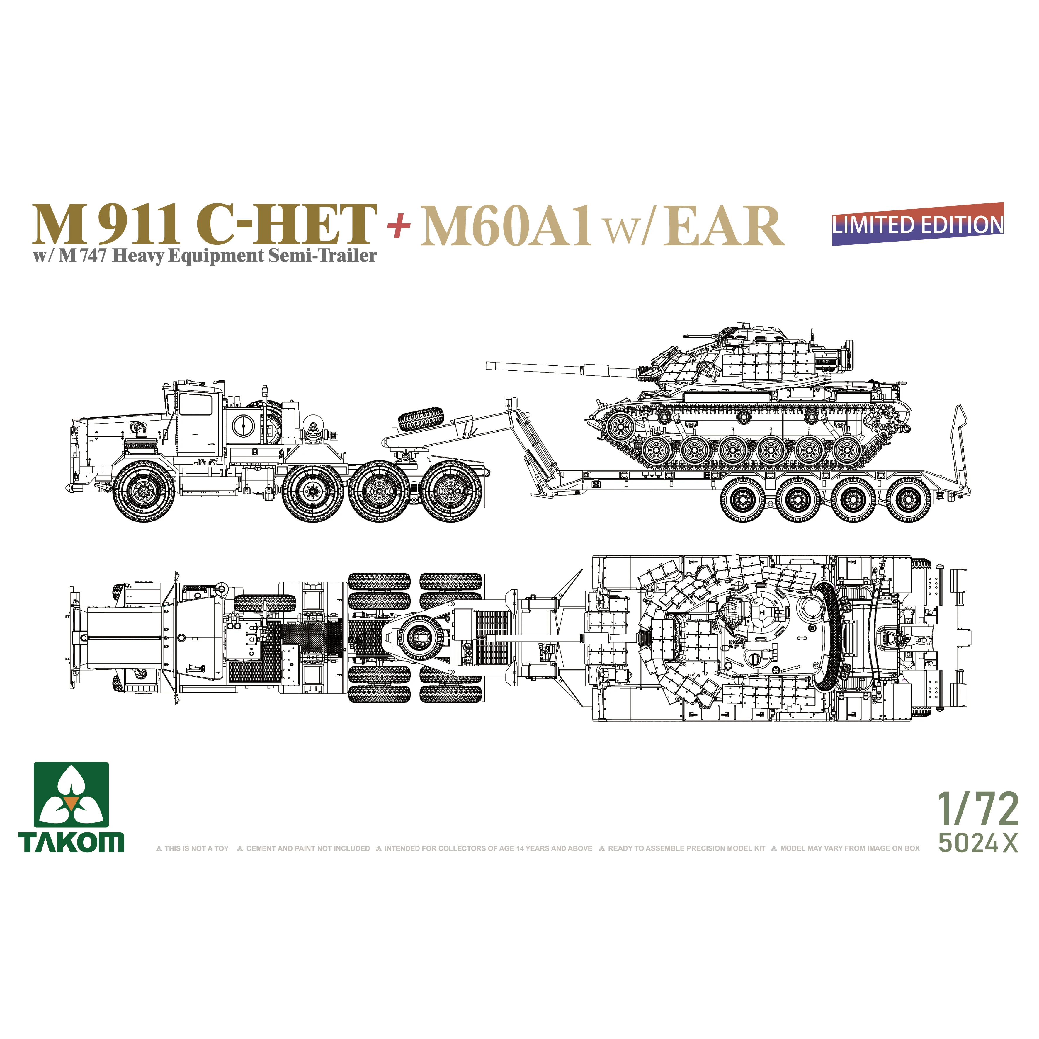 TAKOM 5024X 1/72 M911 C-HET Panzerplatte Transporter + M60A1 Panzer, Militär-Montagemodellbausatz DIY-Spielzeug, Sammlungsgeschenk