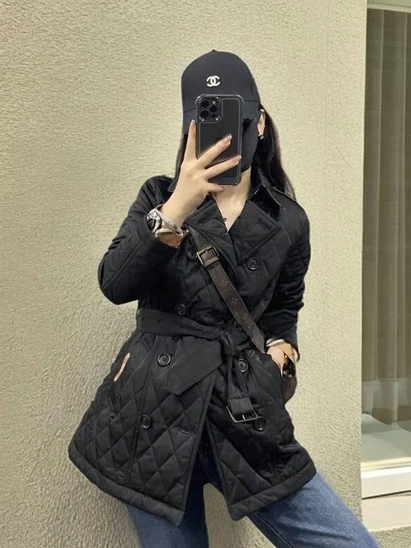 

Женское хлопковое пальто Ele Pure Color Slim Fit средней длины, двубортное, с воротником, приталенное, для осени и зимы