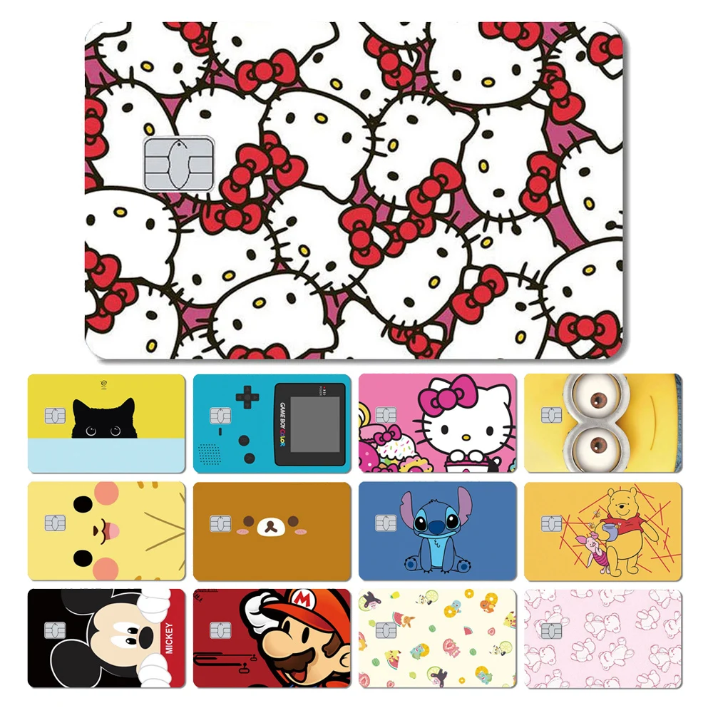 Cute Hello Kitty Mickey Pikachu Super Mario Cartoon PVC Film Skin Sticker for Debit Card Credit Bank Card