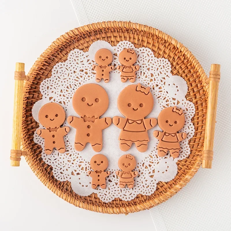 Christmas Gingerbread Man Biscuit Mold Family Baby Girl Boy Embossing Mould Baking Cutters Cookie Tools Cake Decorating Tools