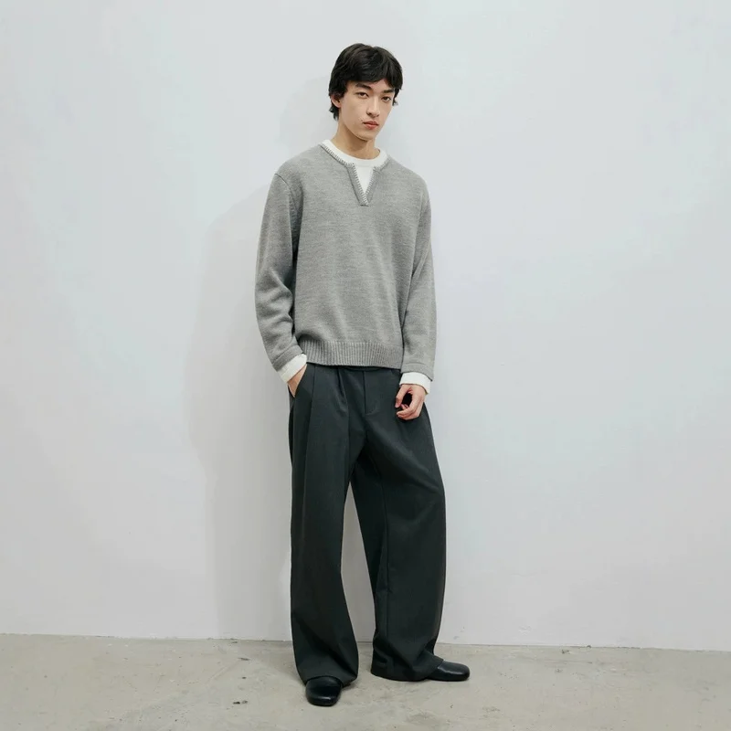 QICHE 2026 Unisex Japanese Fake Two-Piece Sweater, Lazy Minimalist Color Block Couple Knitwear, Autumn Winter