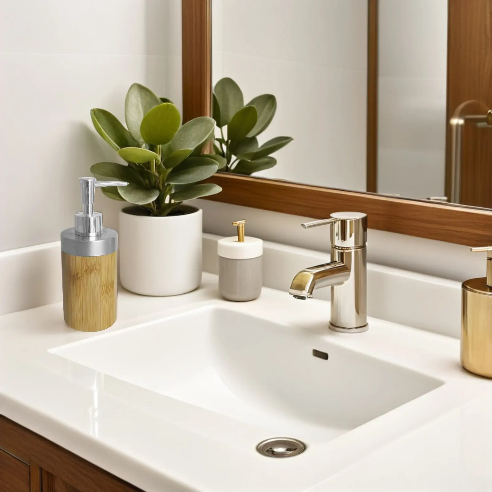 

Press Type Refillable Desk Soap Dispenser Lotion Bottle Bamboo Shampoo Storage Bottle Portable Travel Bathroom Soap Container