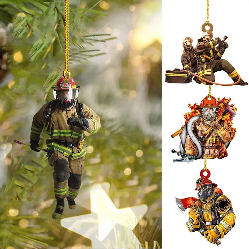 Creative Fireman Coat Car Pendant Christmas Tree Decor Wood Firefighter Uniform Hanging Ornament For Car Home Xmas Souvenir Gift