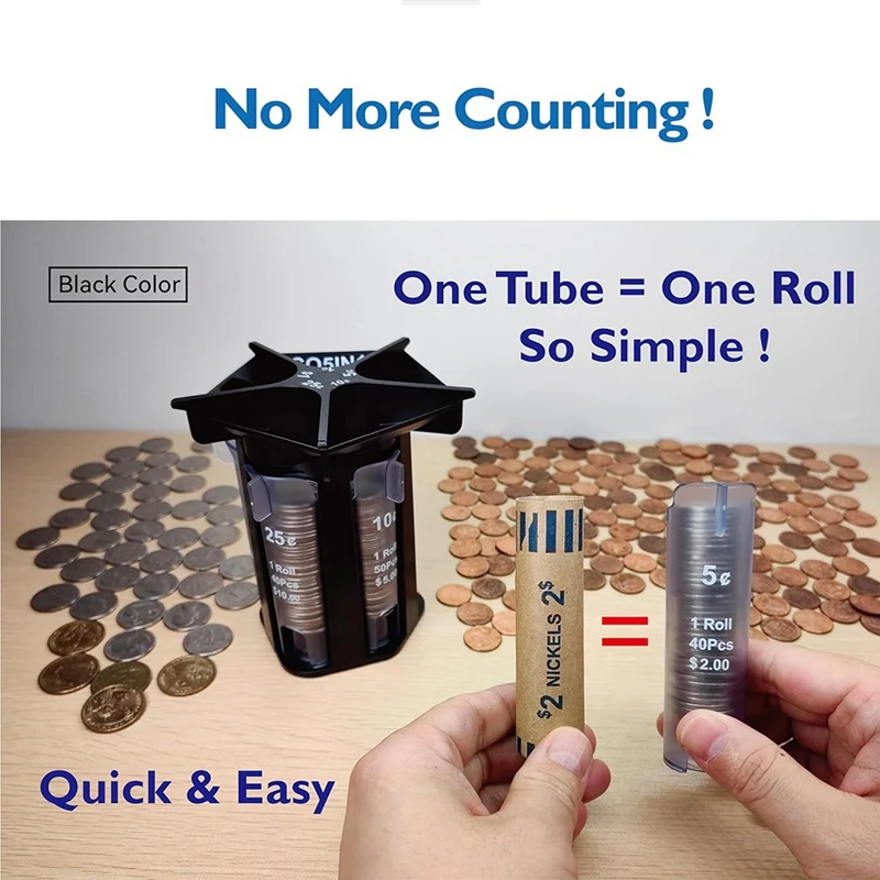 Advanced Coin Sorter Tube And Counter - 5-In-1 Coin Holder With Wrappers For Office And Home Coin Sorting Needs