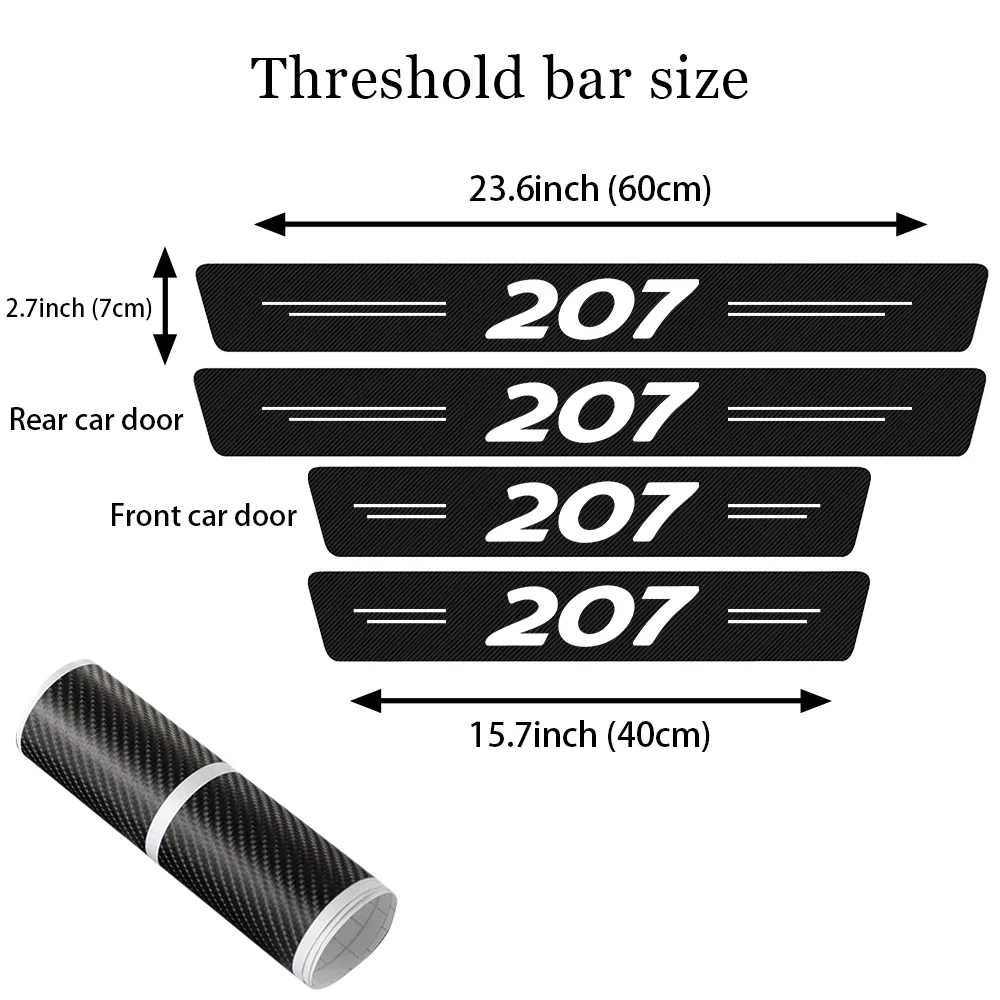 Car Door Threshold Strip Tape Waterproof Protect Film Decals for Peugeot 207 Logo Auto Door Sill Trim Sticker Accessories