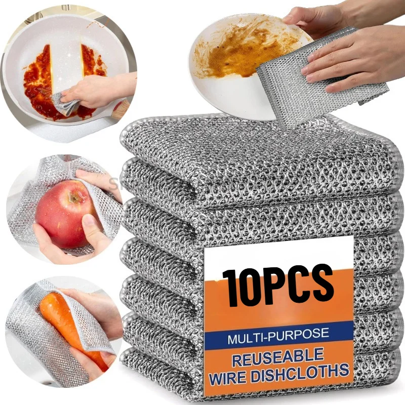 Paños de Limpieza de Alambre de Acero Metálico al por Mayor, Paños de Limpieza de Doble Cara para Cocina, Ollas, Sartenes y Platos, Toallas de Fregado