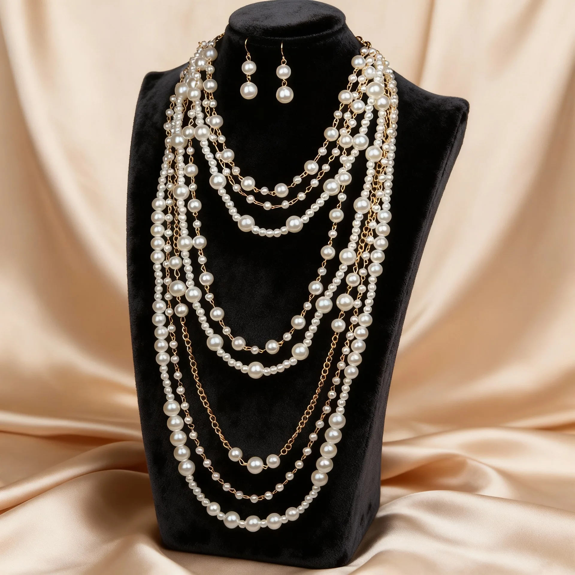 Fashionable Elegant Multi-Layered Faux Pearl Tassel Necklace for Women Wedding Bridal Jewelry Sweater Chain Metal Chain