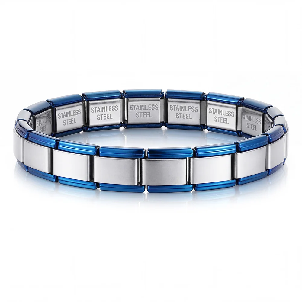 Italian Module Stainless Steel Blue Silver Color Bracelet Men Women Spacial Gift Basic Chain Fashion Accessory For Trendy People