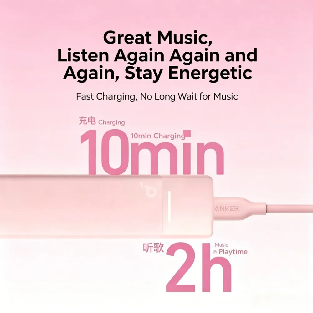 Soundcore A30i A3958 Lipstick Shape TWS Earbuds 46dB ANC Bluetooth 5.4 Lightweight IP54 Wireless Headset for Smartphone view 4