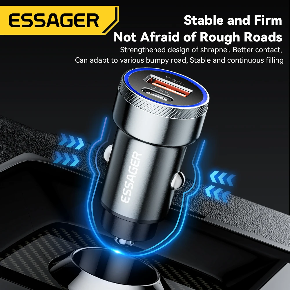 Essager 차량용 USB 충전기, 고속 충전 3.0, QC SCP AFC 30W, USB C 타입, 샤오미 포코, 아이폰, 화웨이, 삼성용, 54W, 5A