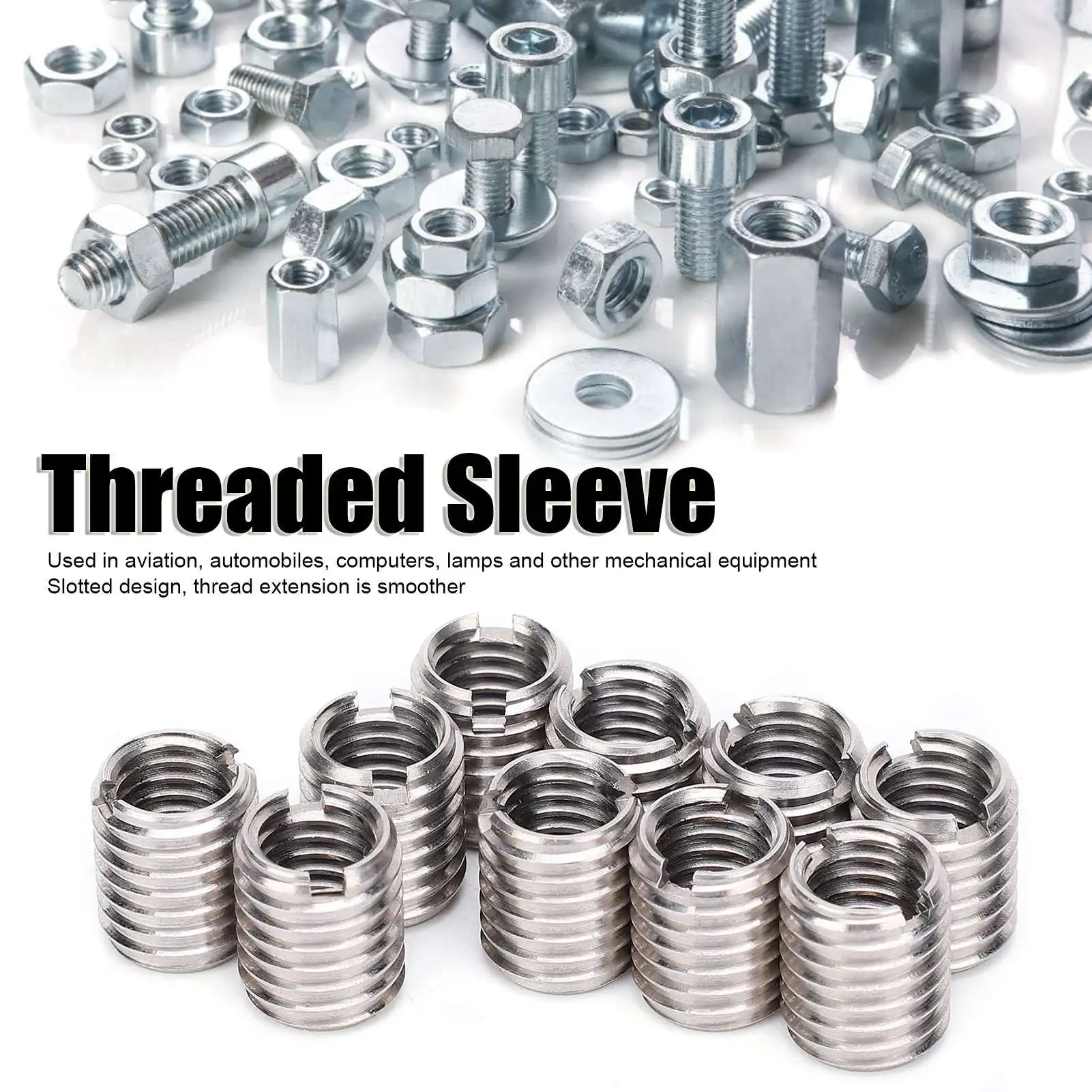 10Pcs Stainless Steel Insert Nut Insert Nut Thread Repair Sleeve Threaded Bushing Screw Reducing Conversion Tool Threaded Sleeve