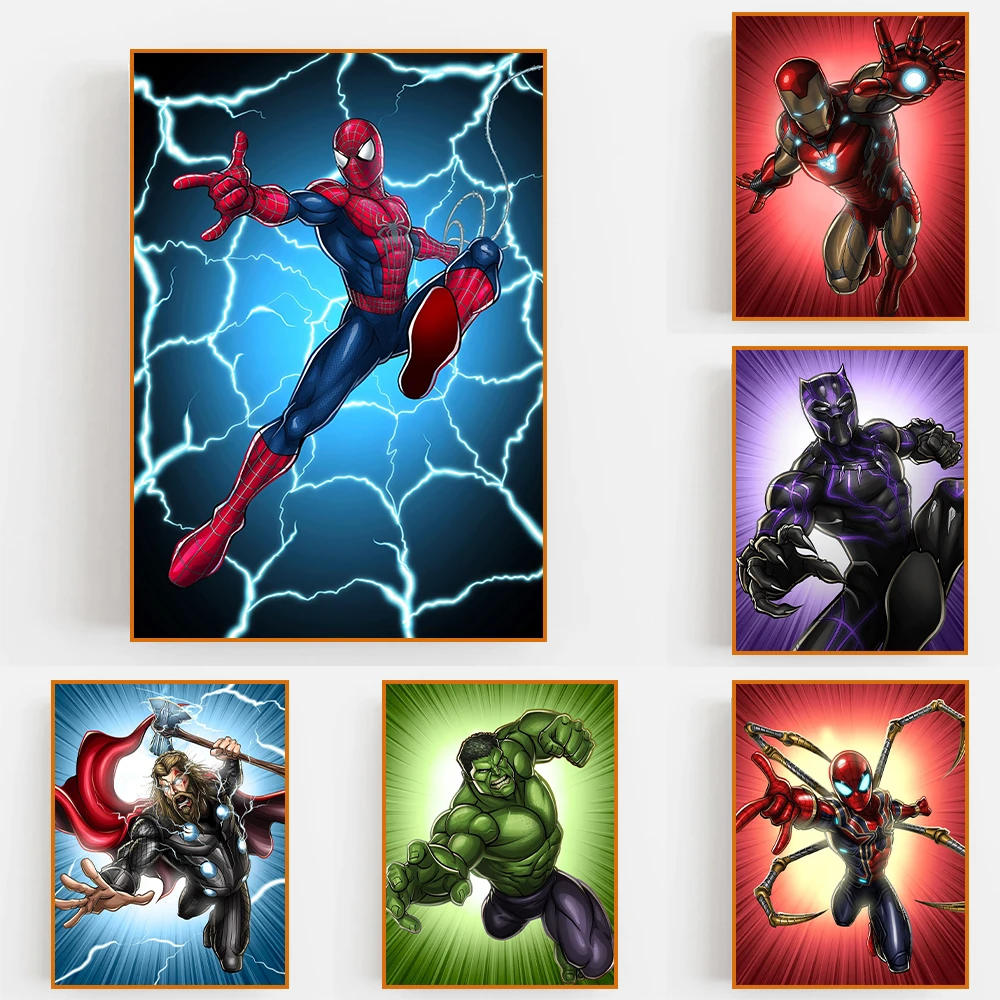 

Marvel New Avengers Prints Lighted Spiderman Black Panther Hulk Wall Art Poster Canvas Paintings Home Decoration Pictures Gift