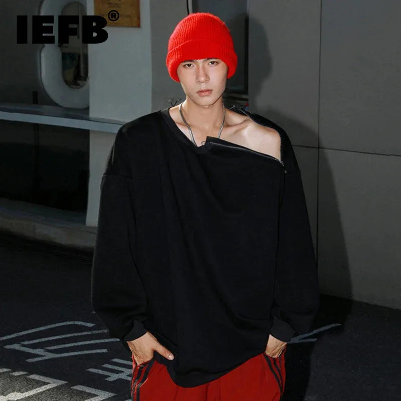 IEFB Korean Style Men's Sweatshirts Round Collar Solid Color Casua Male Clothing Zipper Patchwork Design Loose Menswear 9W266