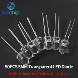 50PCS 5MM Transparent LED Diode White Orange Red Yellow Blue Green leds Lights Diodes Electronic Components