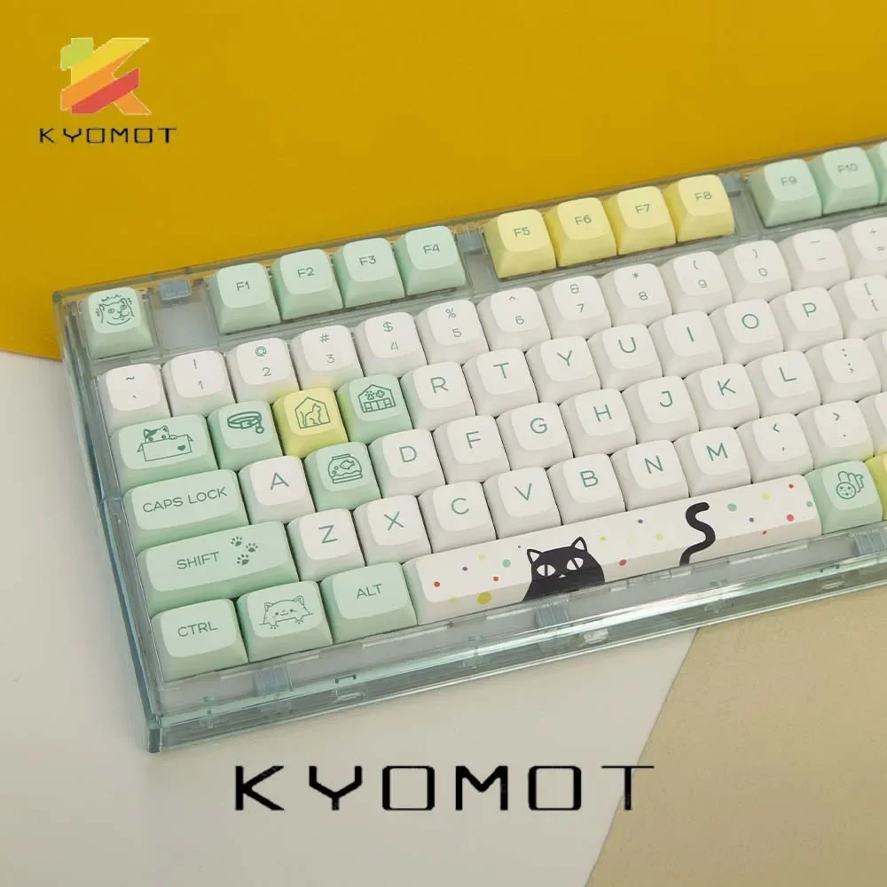 Kyomot 131 teclas bonito gato tema keycaps pbt dye sublimação xda perfil para mx switch teclado mecânico 61/64/68/87/96/104/108