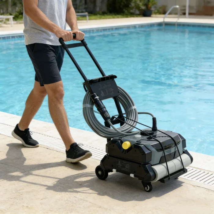 Durable Wired Pool Vacuum Cleaner Have Strong Suction Power Pool Bottom Dirt Cleaning Robot with Aluminum Alloy Storage Cart