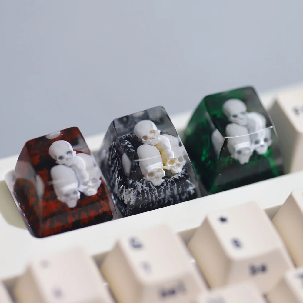 New Best Selling Resin Green Mountain Skulls/Snow Mountain Skulls/Volcano Skulls Keycaps Cross Axis Mechanical Keyboard Keycaps