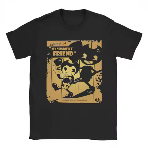 Funny Bendy Friend T Shirt Men's Crewneck Short Sleeve Tops Cotton Summer Clothing