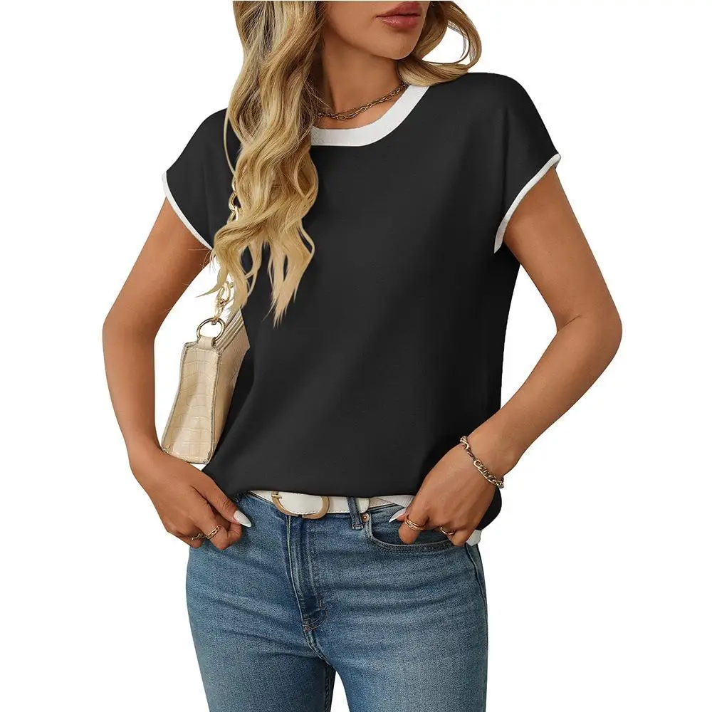 صيف جديد جولة Ne محبوك أعلى عارضة مخطط اللون بلو سترة المرأة Faion عبر الحدود الملابس رقيقة الصوفية تريكو #4