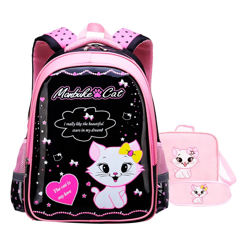 3 teile/satz Cartoon Muster Kind Rucksack süße Katze Schult aschen Mädchen Kinder Schule Rucksack leichte Mädchen Bleistift Tasche Mochila