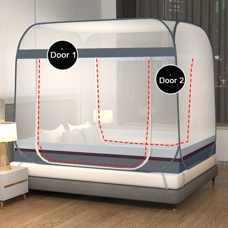 

1pc Double Door Easy-Setup Portable Mosquito Net with U-Shaped Zipper -Perfect for Camping,Gardens,Patios,and Bed Protection 모기장