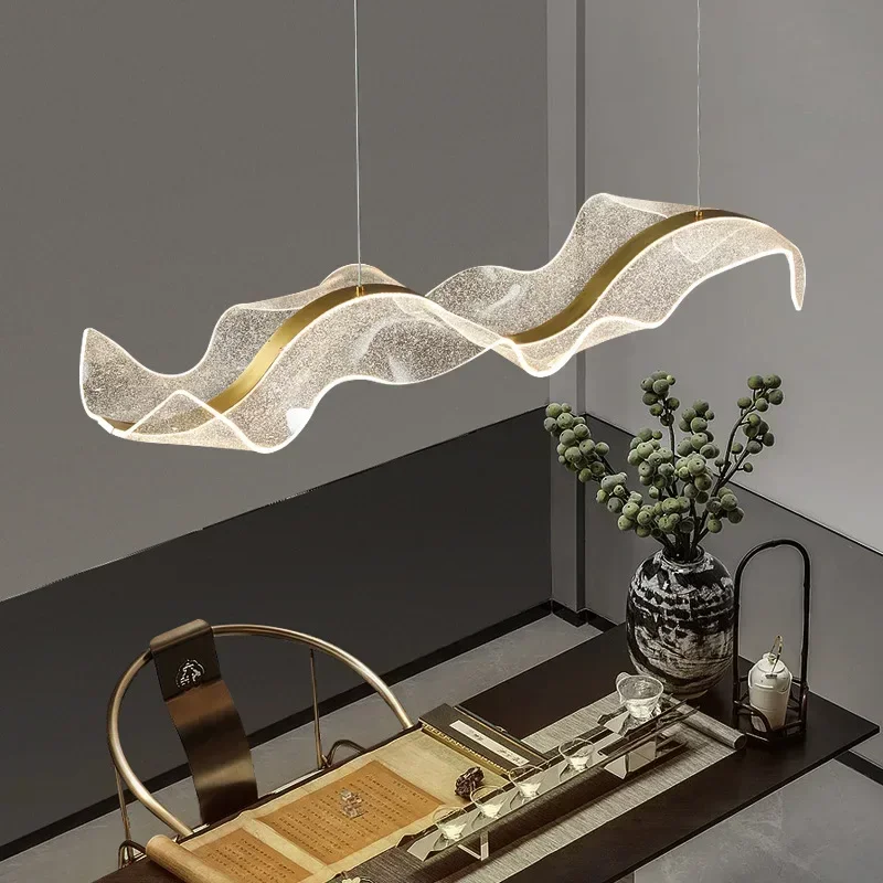 Nordic Acrylic Designer Wave LED Pendant Lighting Dining Table Restaurant Kitchen Office Home Decoration Lamp Gold High-end Art