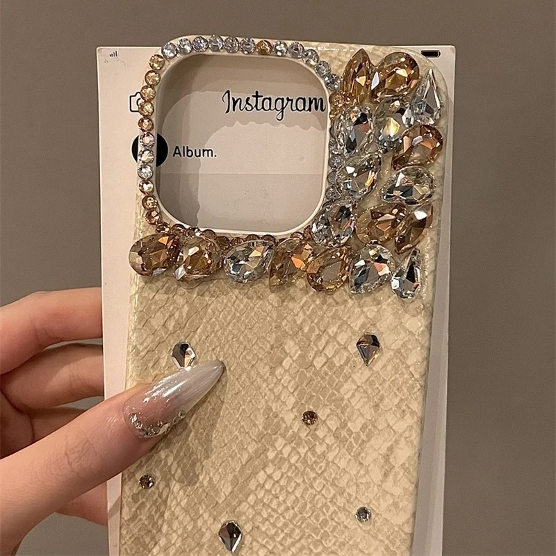 Beige Pattern Diamond Phone Case For Iphone 16 15 14 13 12 11 Pro Max