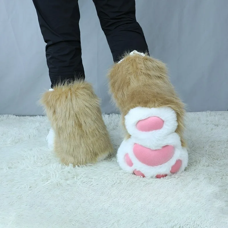 

8 Colors Cute Plush Animal Claw Foot Fursuit Cosplay Costume Accessories Furry Cat Fox Wolf Bear Paw Shoes Christmas Gift