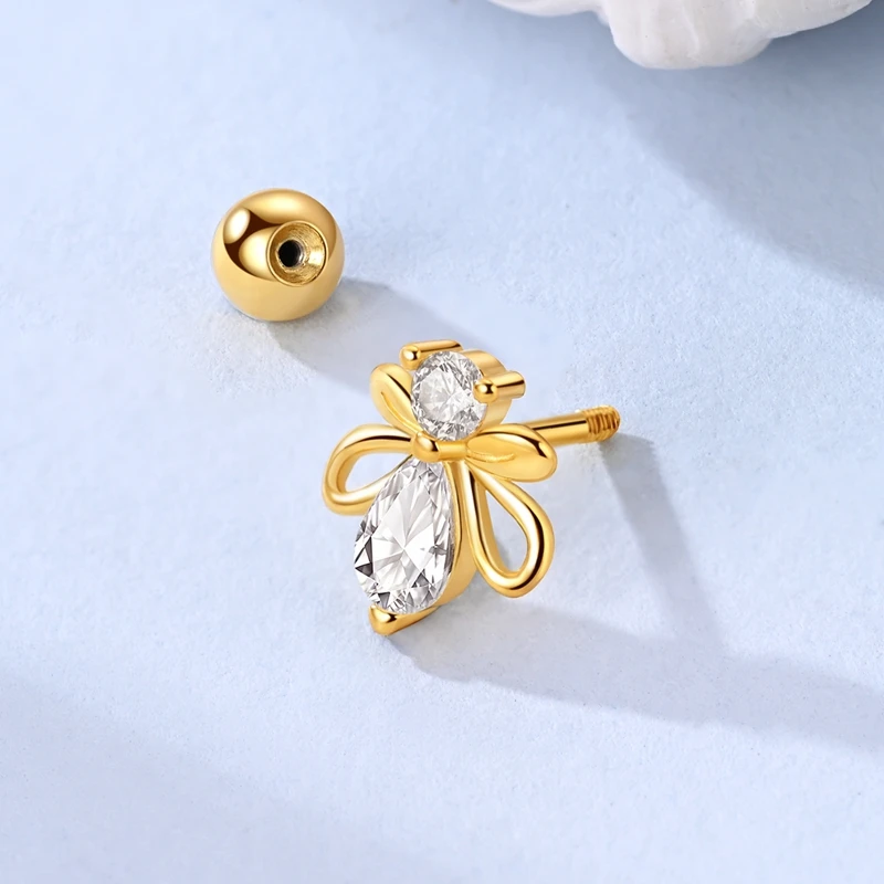 

925 Sterling Silver Gold Firefly Screw Ball Stud Earring For Anniversary Wedding Jewelry Gifts