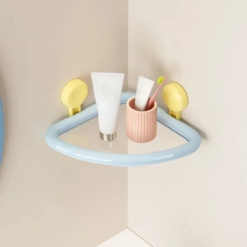 Suction‑Cup Corner Shower Shelf, Punch‑Free Drainable Triangle Storage Organizer