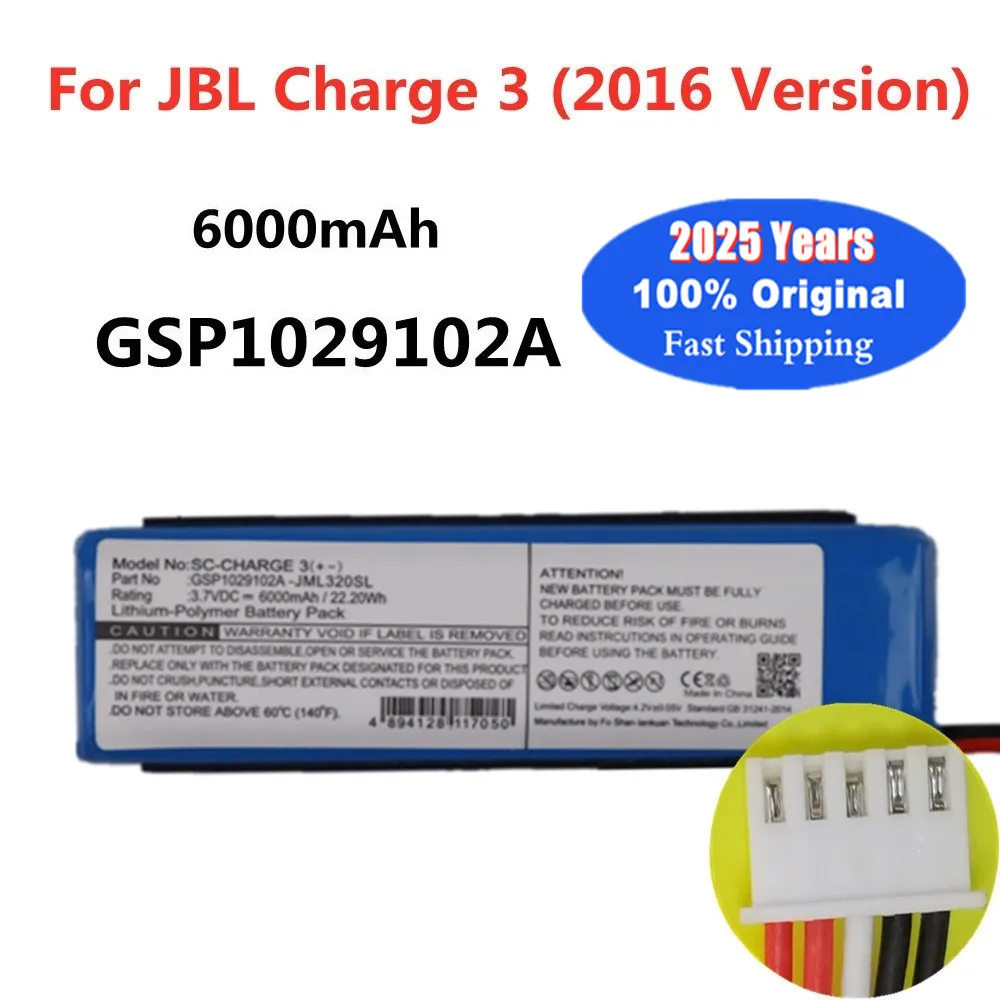 2025 Years Original Speaker Battery 6000mAh For JBL Charge 3 2016 Version GSP1029102A Loudspeaker Rechargable Battery Batteries