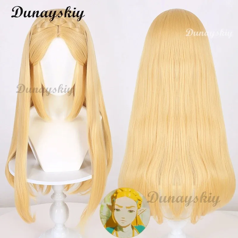 زيلدا شعر مستعار الأميرة شعر مستعار تأثيري 35 سنتيمتر/72 سنتيمتر الذهبي الأصفر جديلة تأثيري أنيمي الشعر مقاومة للحرارة بيروكات صناعية #3
