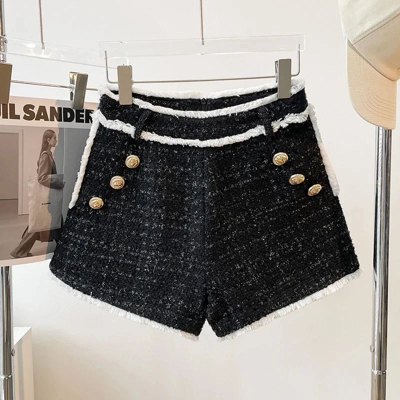 

Autumn Winter Thick Fabric Tweed Outdoor Casual Women Skinny Short