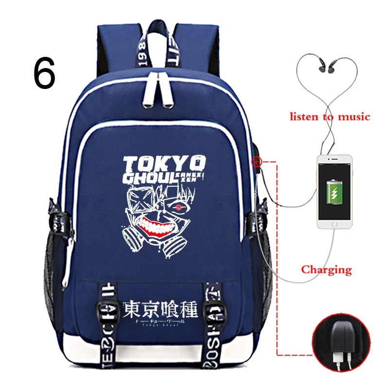 Hot Japan Anime Cartoon Tokyo Ghoul USB Charging Backpack Women Men Travel Backpack Boys Girls Large Schoolbag Student Bag