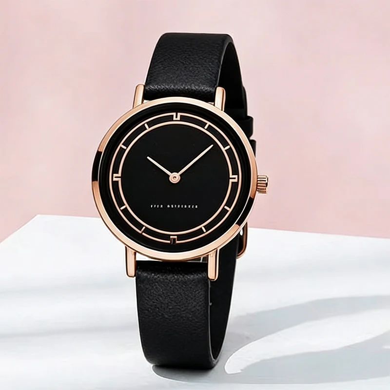 

Женские минималистичные черные кожаные часы с кварцевым механизмом для повседневной и деловой носки, элегантные часы для женщин, подарок для нее
