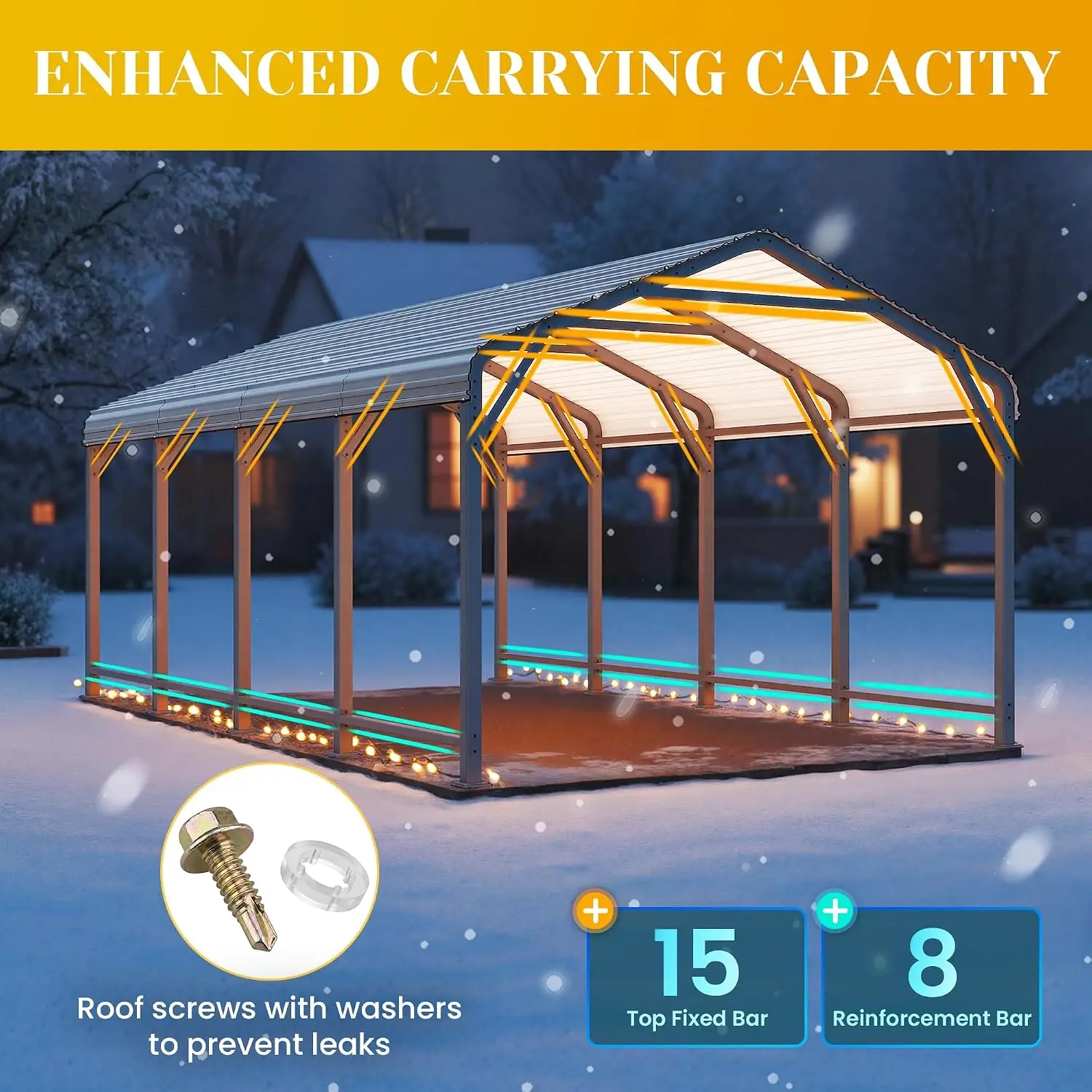 12'x20' Metal Carport Heavy Duty Canopy Updated Roof Enhanced Base Multi-Use Garage Car Truck Boat, Customized