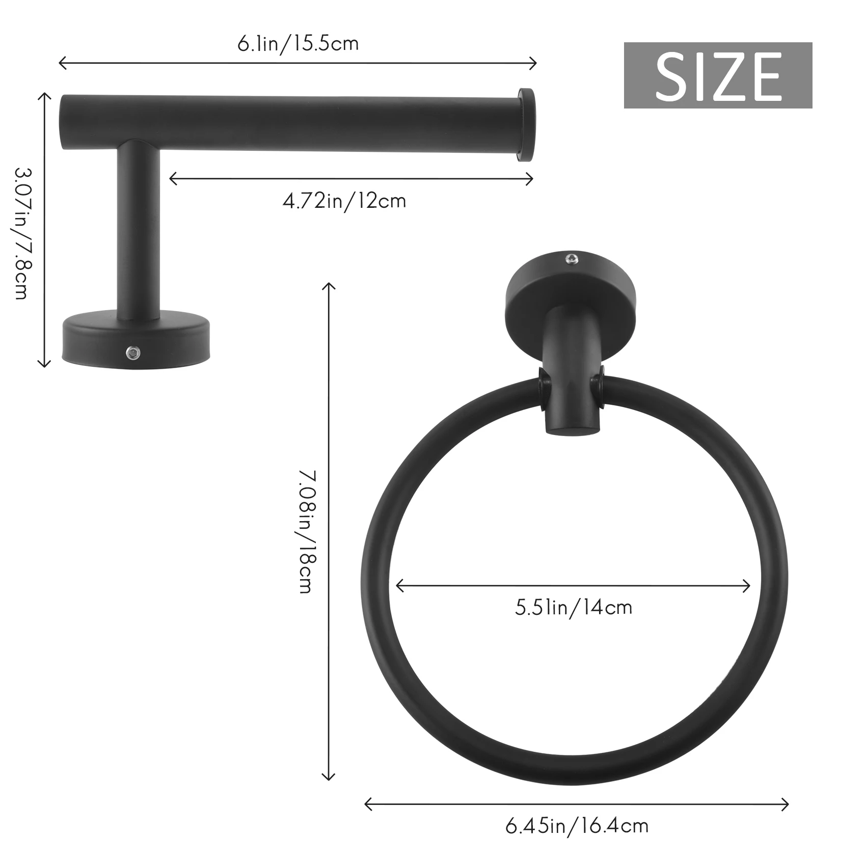 

2Pcs Bathroom Hardware Black Towel Ring And Toilet Paper Holder Stainless Steel Bathroom Hand Towel Holder Towel
