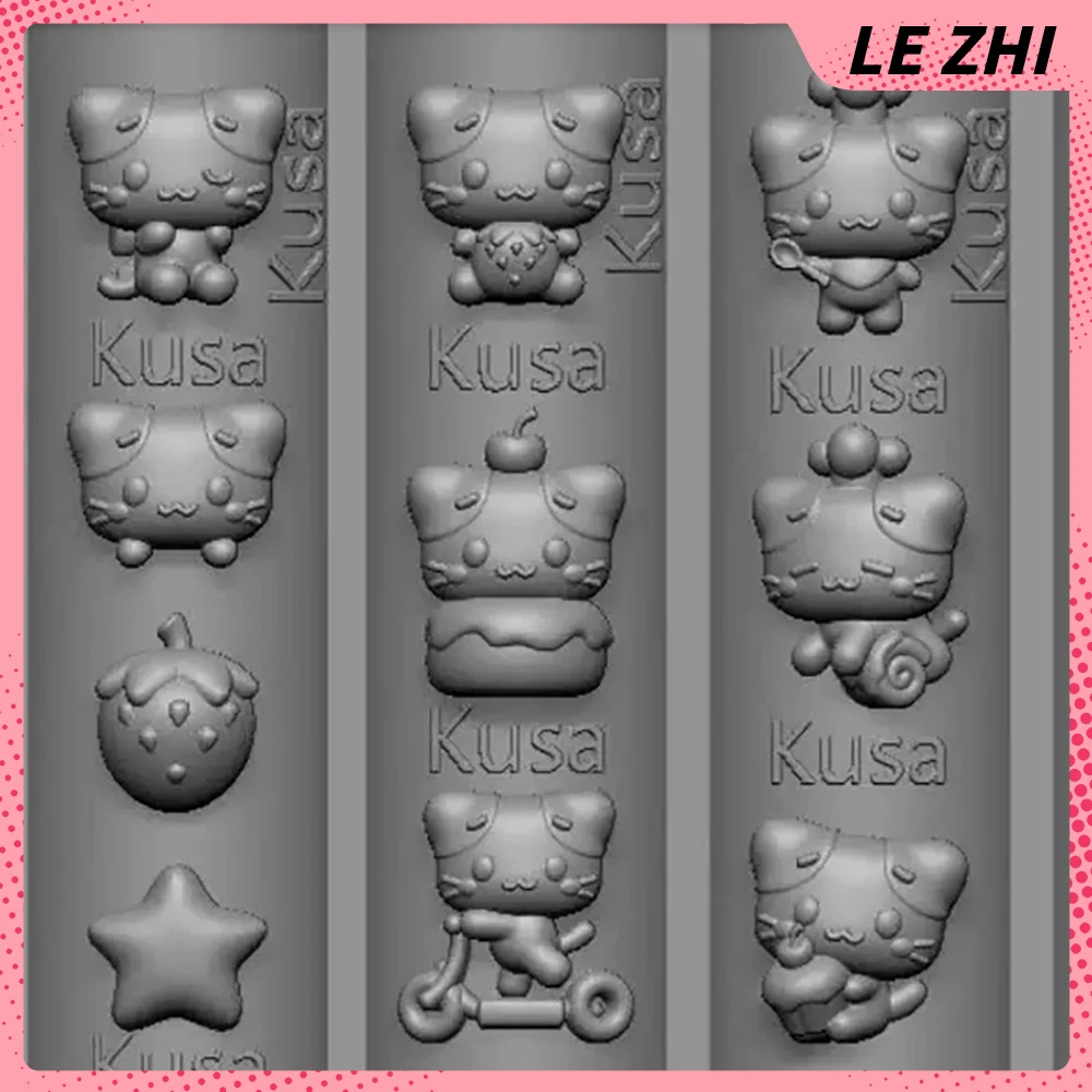 1Pcs Cartoon Kawai Cat Handmade Diy Nail Art Carving Mold Strawberry Flower Star Cat Paws Cake Musical Notes Silicone Nail Mould