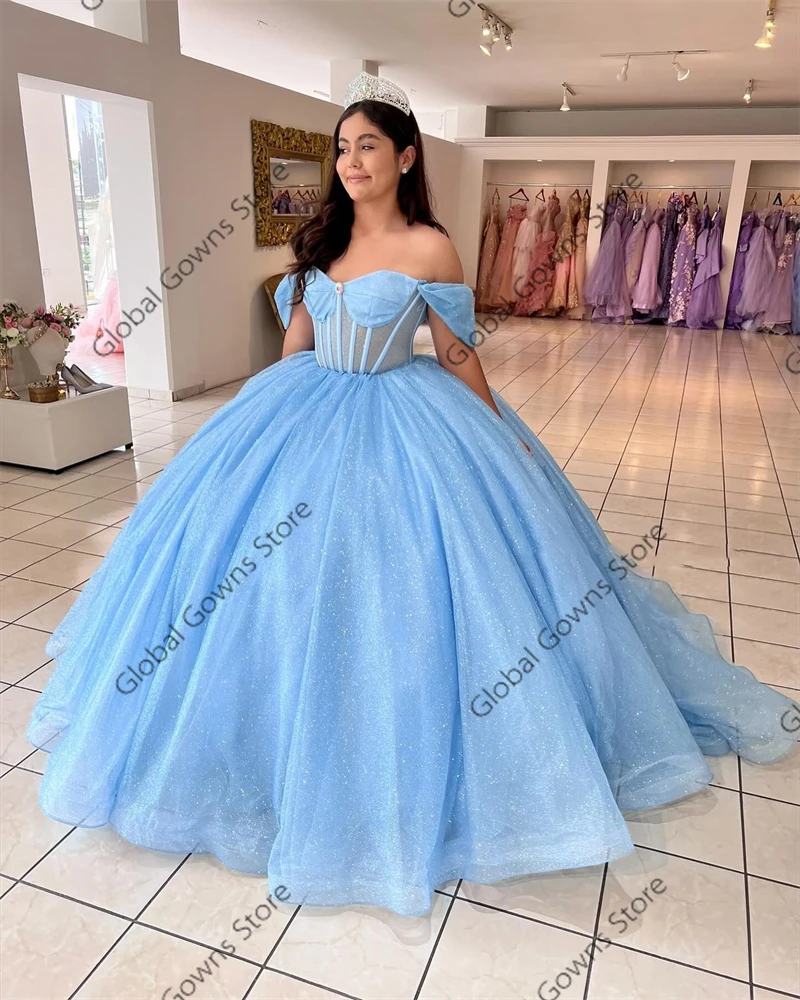 Мексиканское платье Quinceanera с синими бусинами, бальное платье с открытыми плечами, платье для дня рождения, платья принцессы, милые 15, 16, по индивидуальному заказу