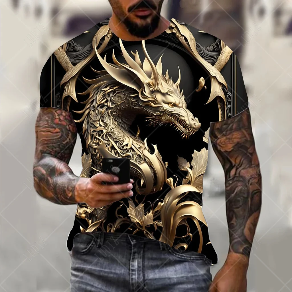 Men's T-shirt Mythical Dragon 3D Printed T-shirt Casual Oversized Men's Short Sleeve Street Summer Fashion Men's Clothing